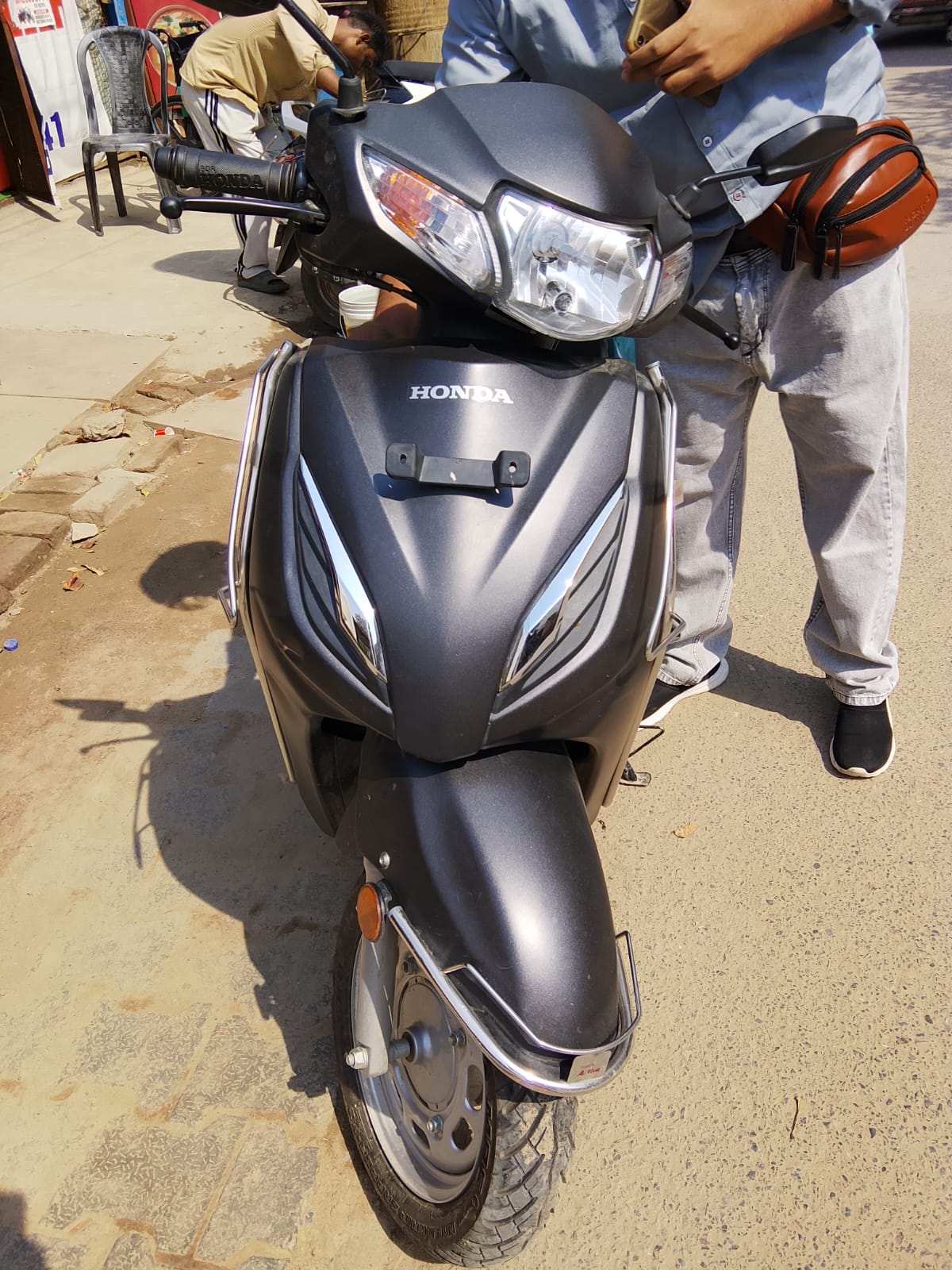 Honda Activa grey scooter for rent in Vrindavan
